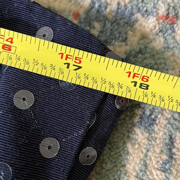 Paule Ka square neck moire navy blue dress clear sequins size 44 hidden zipper - Picture 14 of 15